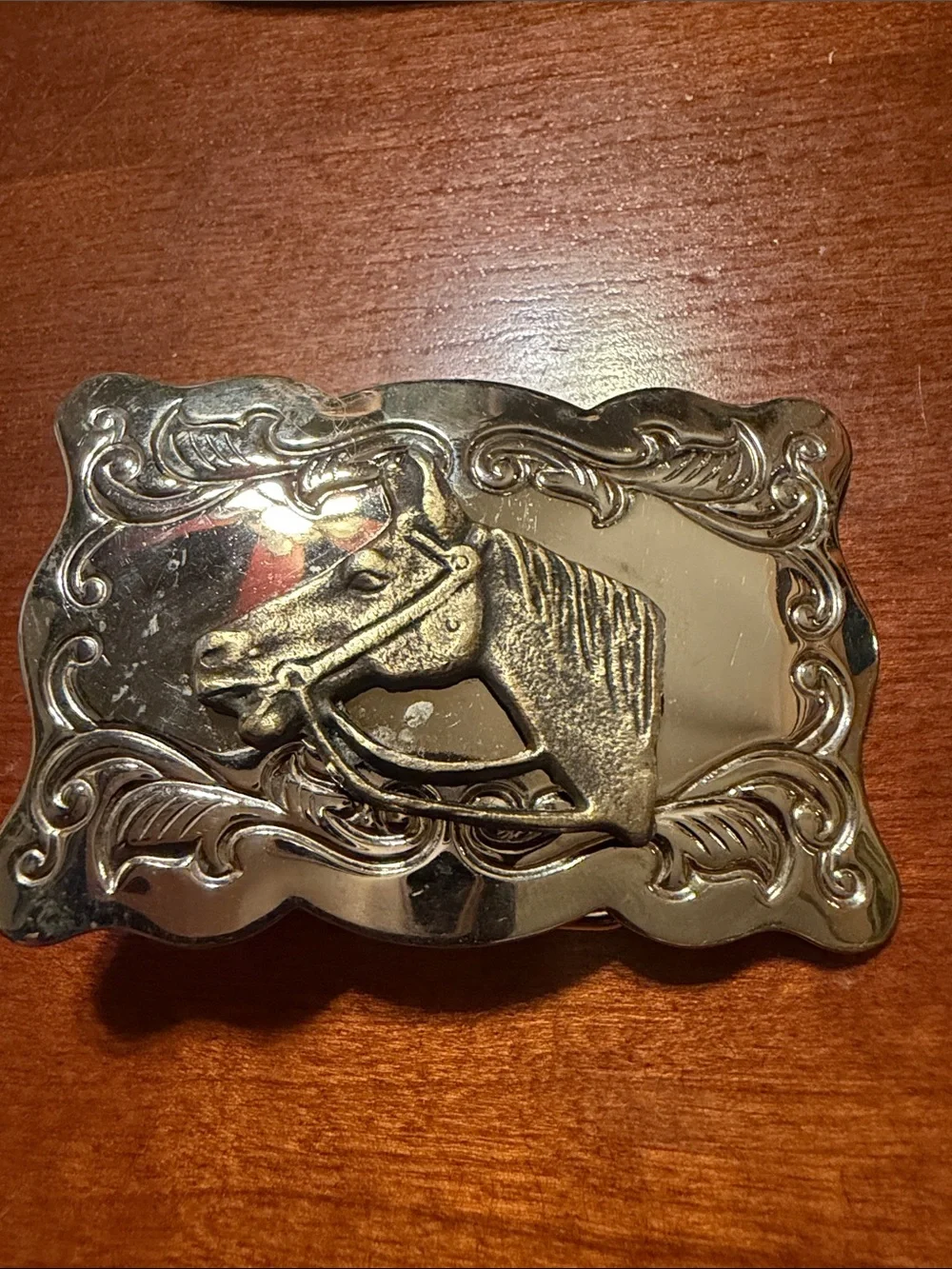 Western Horse Head Engraved Metal Belt Buckle - silver Tone